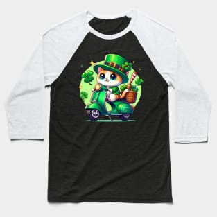 Celebrate St Patricks Day with a cute and colorful Cat on a Motorcycle design Baseball T-Shirt